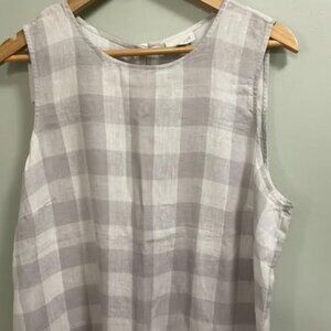 J Jill gray and white checked tunic linen shirt